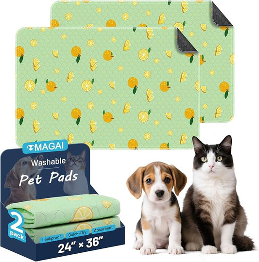 Washable Pee Pads for Dogs and Cats, 24x36In 5-Layer Ultra-Absorbent & Leak-Proof Potty Training Pads, Non-Slip Whelping Potty Pads for Housebreak Crates, Floors and Cars, 2 Packs Green