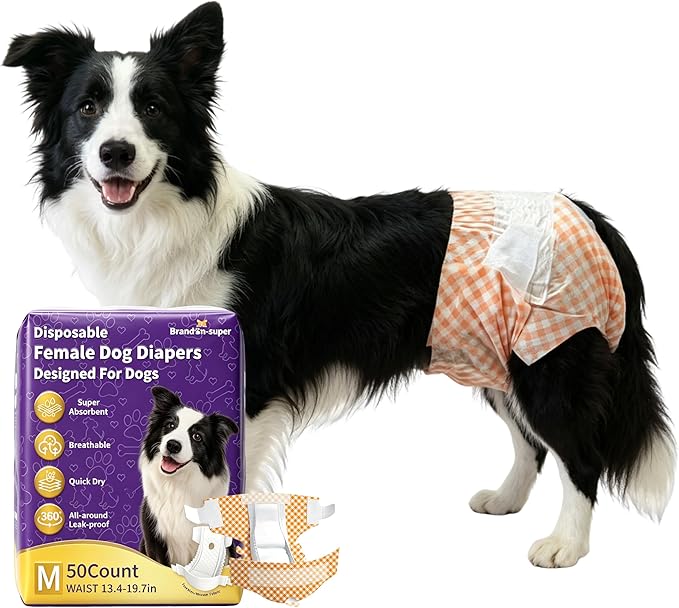 BrandonSuper Dog Diapers Female 50CT,M,Ultra Absorbent Disposable Girl Doggy Diapers,Leak-Proof 360°Waist Dog Diapers