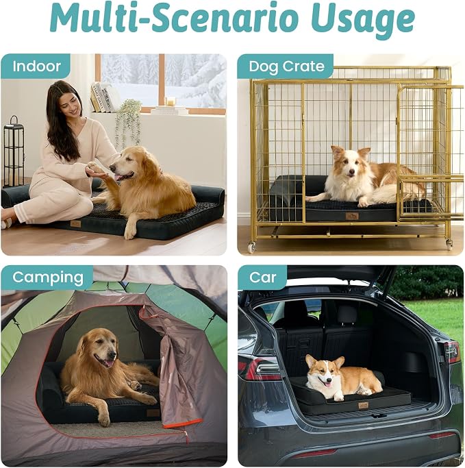 COZY KISS Orthopedic Dog Bed for Large Medium Size Dog, Dogs Crate Bed, L Shaped Foam Anti-Slip Bottom Pet Cat Sofa with Washable Removable Cover, Suitable for Pet Up to 75 lbs, 36x27x6.5 inch, Black
