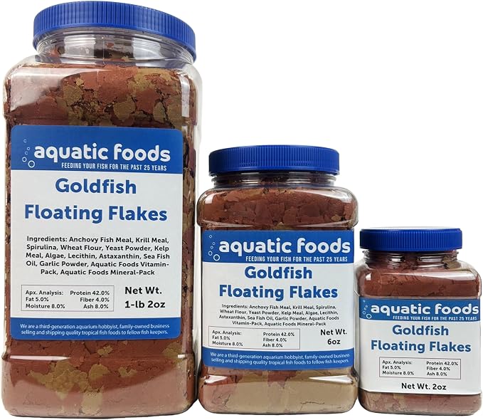 Premium Goldfish Flakes, 42% Protein Color Enhancing and Spirulina Flakes for Aquarium, Koi and All Pond Fish Also Pellet Mix, Wafer Mix Included…1-lb 2oz