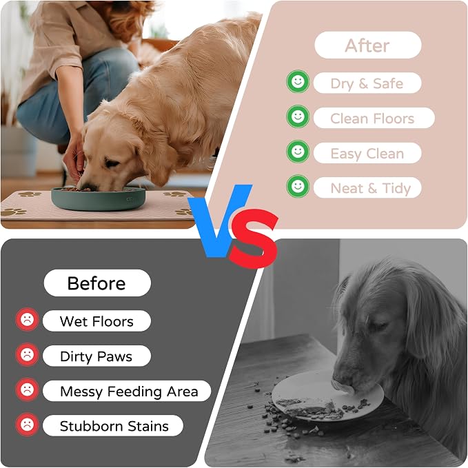 Pet Feeding Mat-Absorbent Dog Feeding Mat for Food and Water Bowl,No Stains Pet Placemat,Quick Drying Water Dispenser Mat for Dog and Cat,Easy to Clean Dog Accessories(M,Brown)