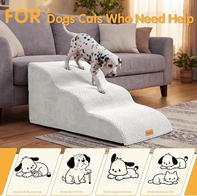Topmart High Density Extended Foam Dog Ramp&Steps 3 Tiers,15.7" High,Non-Slip Dog Stairs with Removable Cover,Soft Foam Pet Ladder,Best for Injured,Older Cats,Pets with Joint Pain