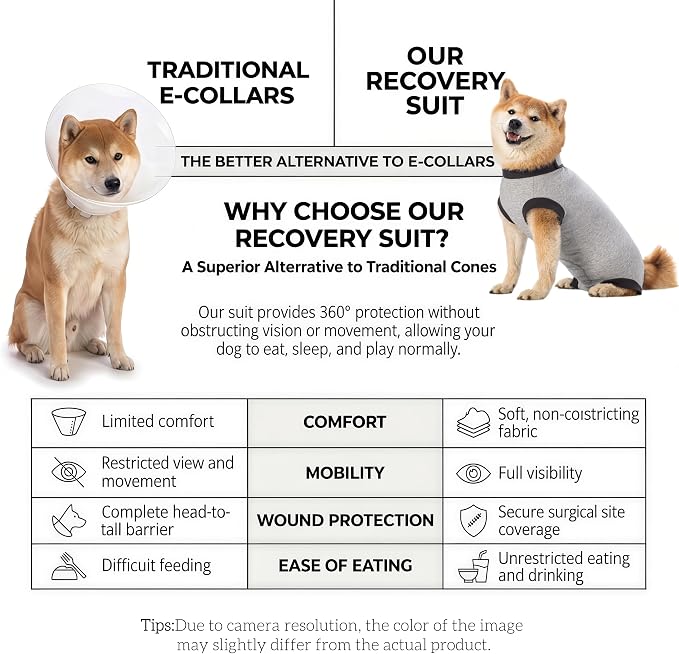 Dog Recovery Suit After Surgery, Abdominal Wound Protection Onesie, Anti-Licking Substitute for E-Collar & Cone, Relieves Anxiety, Easy to Put On, Suitable for Male & Female Dogs (Grey, X-Small)