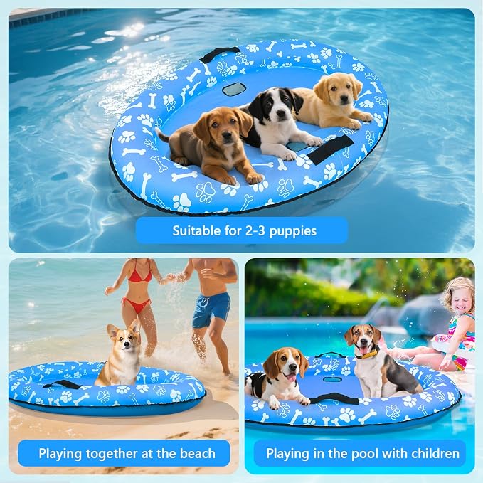 59'' x 39''Inflatable Dogs Pool Float with Rope - Tear Resistant Oxford Stable Support Puppy Floating Raft,Inflatable Summer Doggies Raft Toy for Small Medium Large Dogs Up to 88lb