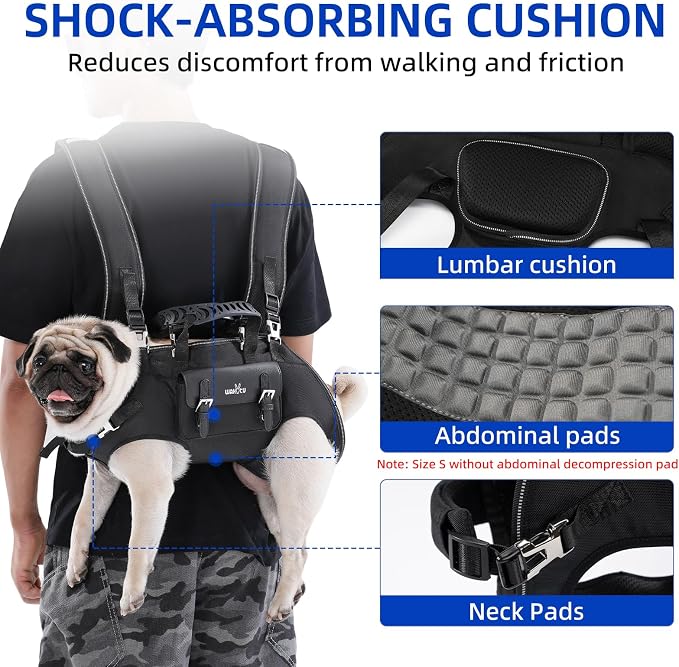 Wakytu Dog Backpack Carrier for Dogs,Dog Lift Harness,Adjustable Padded Breathable Straps for Dogs, Disabled, Joint Injuries, Arthritis,L