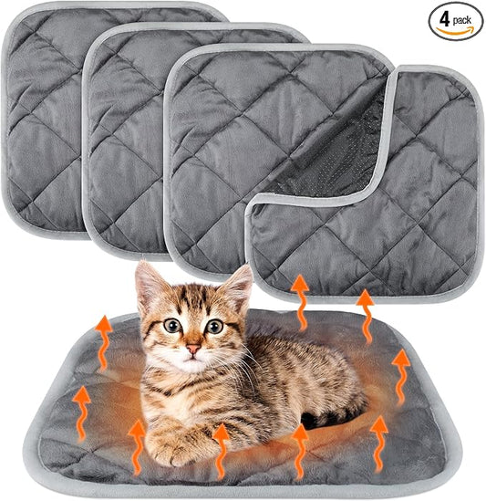 4 Pack Self Heating Cat Pad Self Warming Dog Mat Reflects Body Heat Extra Warm Thermal Pet Pad Washable Dog Cat Bed Crate Bed Mat Blanket(Gray,16 x 16 Inch)