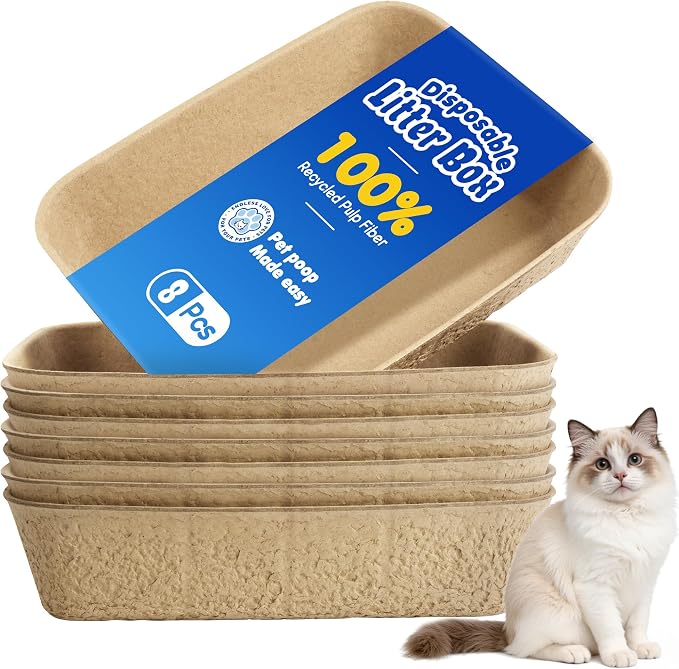 Disposable Litter Boxes for Cats 8-Pack Extra Thick & Sturdy Box Eco-Friendly Cat Travel Cardboard Portable Kitty Litterbox Jumbo Litter Pans for Kitten Leakproof Sustainable for Indoor Outdoor Use
