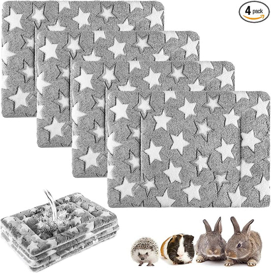 Haull 4 Pcs Waterproof Guinea Pig Bedding Soft Dog Cat Bed Crate Mat Small Animal Plush Cage Liners Rabbit Bunny Kennel Pad Reversible Cozy Pee Thickened Hamster Pad(Gray Star,13 x 10 Inch)