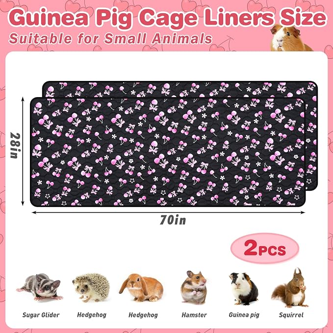 2 Pack Waterproof Guinea Pig Cage Liner, 28" x 70" Washable Reusable Guinea Pig Liner, Super Absorbent Leak-Proof Pet Pee Pad Mats for Guinea Pigs Rabbit Chinchilla Bunny Hamster