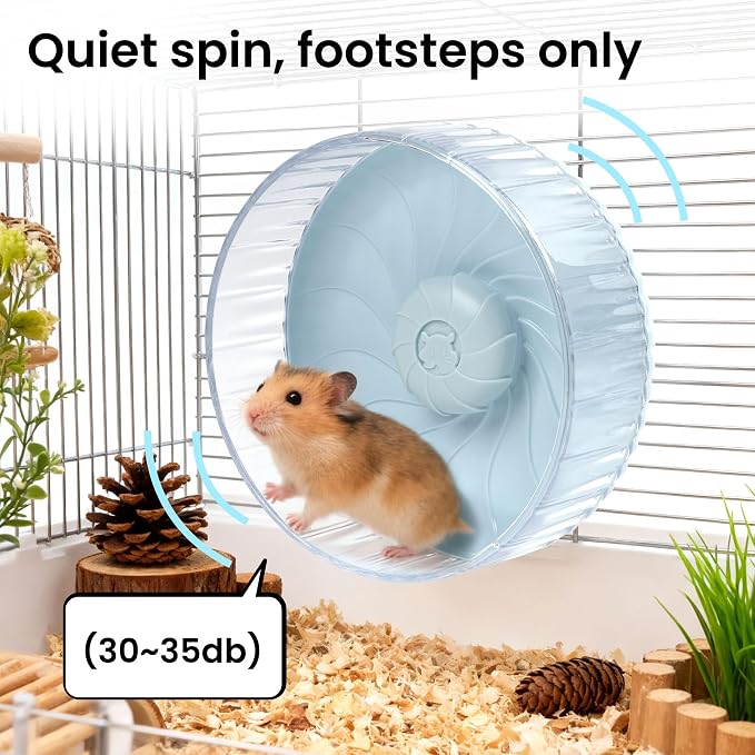 Silent Hamster Wheel, 8in Hamster Wheel No Stand, Double-Bearing Quiet Spinner for Syrian Hamsters, Hedgehogs, Mice & Small Pets, Blue
