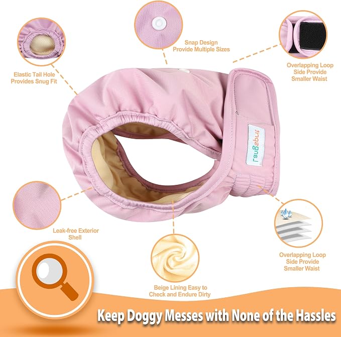 Langsprit Washable Female Dog Diapers (3 Pack) - No Leak Reusable Diapers for Doggy Female in Period - Highly Absorbent Dog Heat Panties with Adjustable Snaps Black L Size