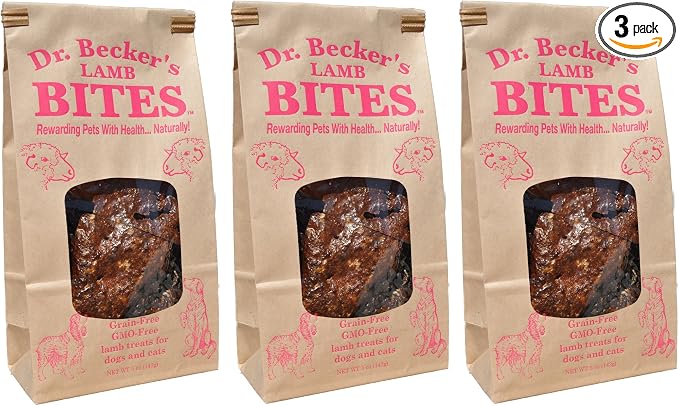 Dr. Becker's Lamb Bites | 100% Pure Meat Protein | Grain Free Liver Training Treats for Dogs & Cats, 5 oz (Pack of 3)