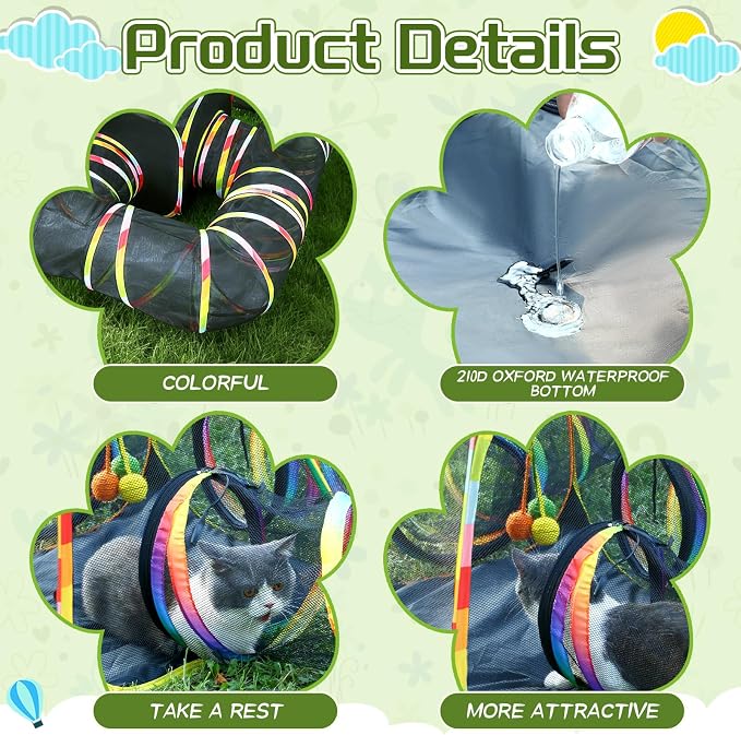CypherX Outdoor Rainbow Cat Enclosure, 5 in 1 Portable Cat Tents for Outside Cage Free Outside Pet Enclosure Cat Tunnel Outdoor Playground for Indoor Cats and Small Animals