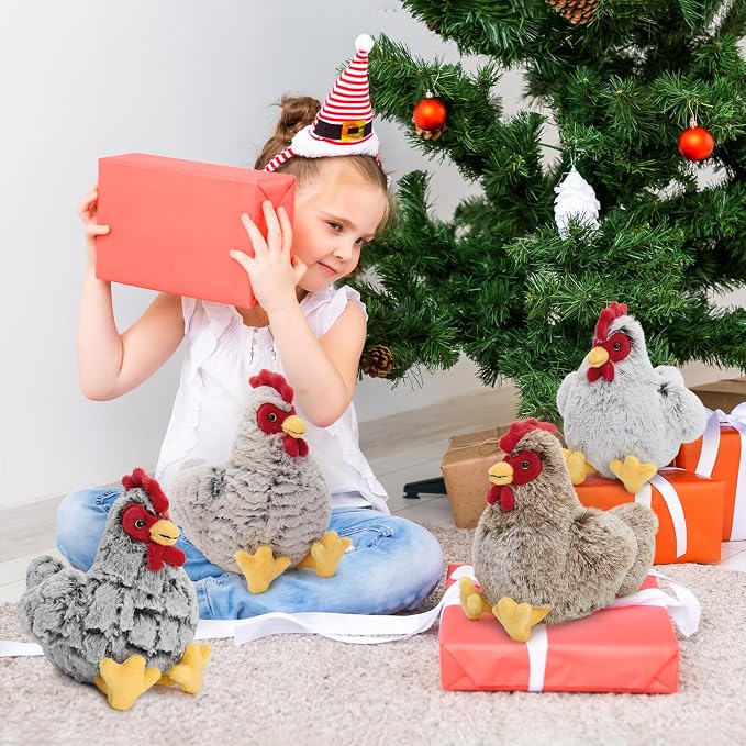 Muiteiur 4 Pack Hen Stuffed Animal Set, 9.8 inch Cute Chicken Stuffed Toy, Hen Plush Bulk for Kids Toddlers Birthday Gifts