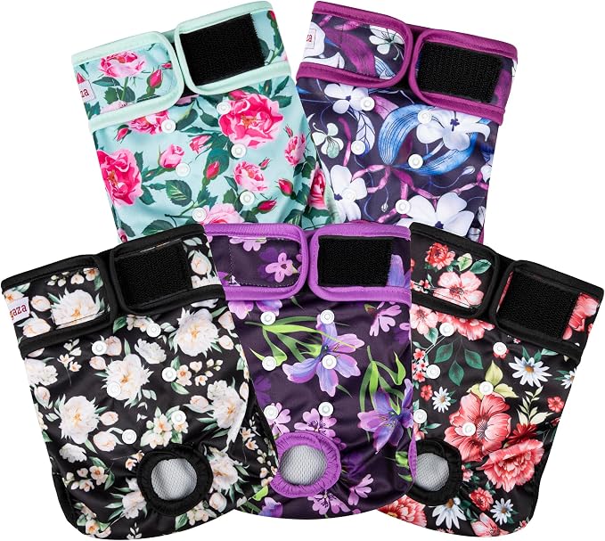 Washable Reusable Female Dog Diapers(5 Pack) Small Medium Large Doggie Puppy & Doggy Dog Diaper, Period Panties in Heat Large