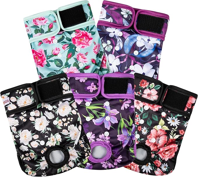 Washable Reusable Female Dog Diapers(5 Pack) Small Medium Large Doggie Puppy & Doggy Dog Diaper, Period Panties in Heat Small
