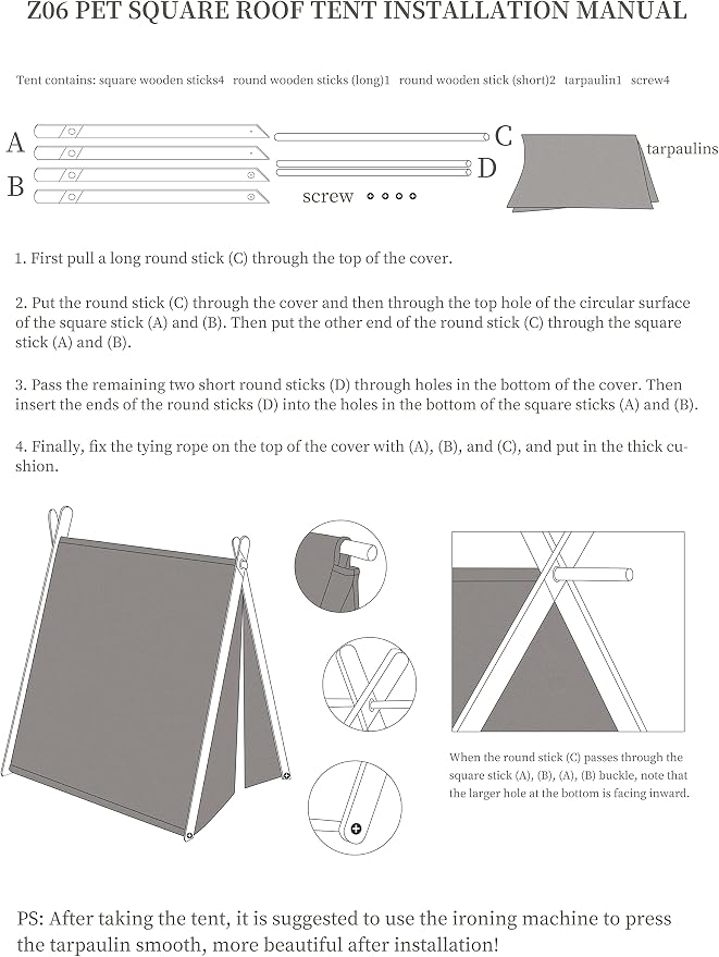Solid Wood Cat Indoor Tent with Thick Mat,Portable Dog House Dog Teepee Tent,Cute Cat Teepee Cave Cat Bed,Dog Bed (Grey)