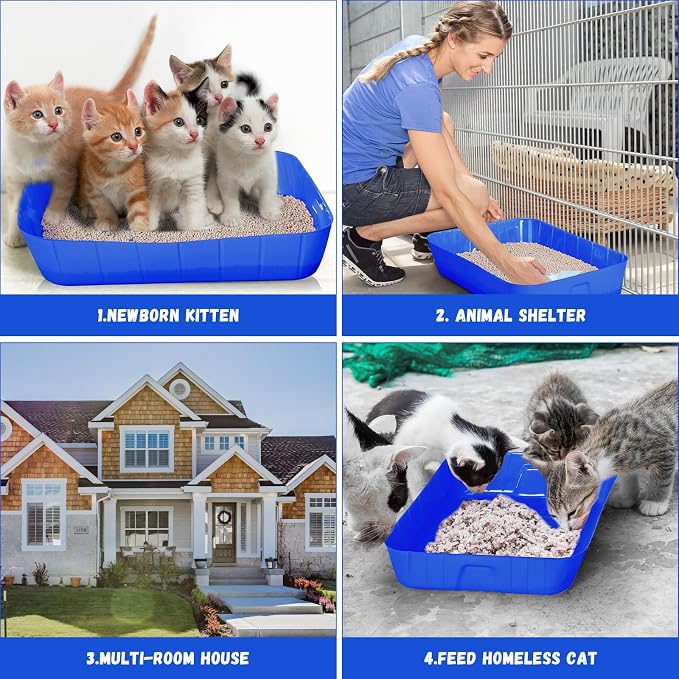 Bokon 25 Count Disposable Litter Box for Cat, Large Disposable Litter Tray for Travel Home Durable Portable Plastic Kitty Litters Boxes Leak-resistant Easy-grip Rim, 15.7 x 11.8 x 3 Inches(Royal Blue)