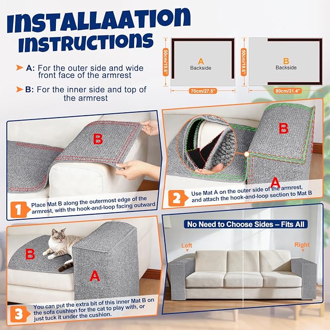 Cat Scratcher Couch Protector - Couch Corner & Armrest Protectors for Cats, Furniture Sofa Protector from Cat Claws Scratch