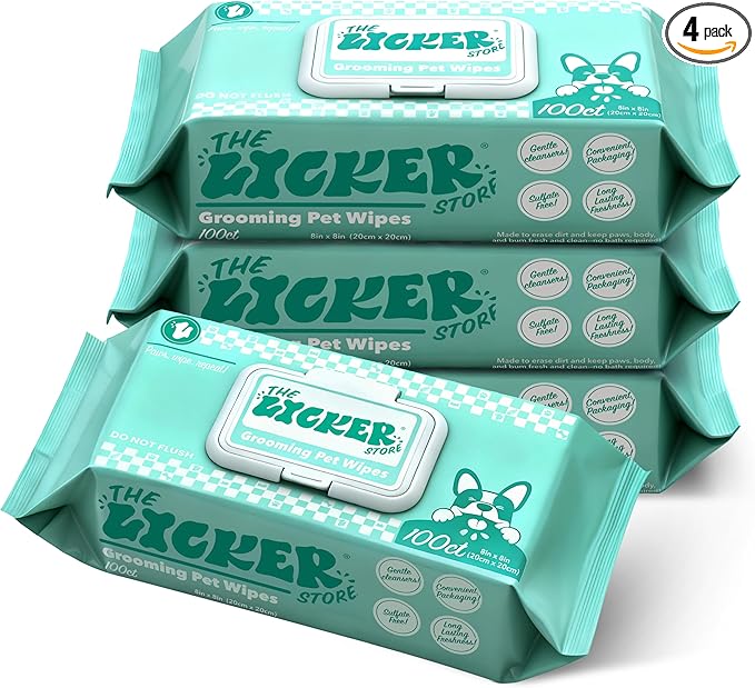 PWP1001A-4SET Biodegradable Dog Wipes for Grooming Paws and Body, Hypoallergenic Pet Wipes with Aloe Vera, Chamomile & Coconut Oil, Gentle Cleansing and Deodorizing, 400 Count