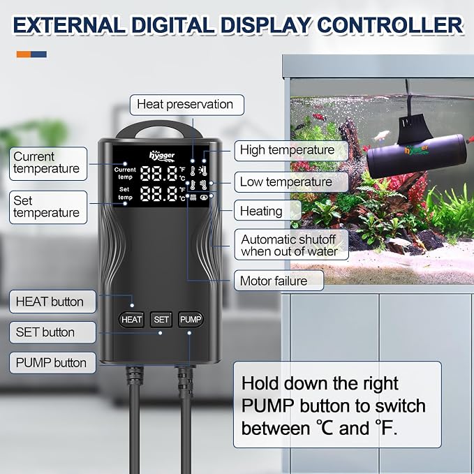 hygger Aquarium Heater with Upgrade Water Circulatio,Submersible Fish Tank Water Heater Digital Display,Auto Temperature Control for Freshwater Saltwater Safety Shut-Off Protection (800W,80~220Gal)