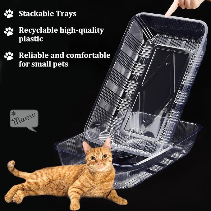 Tessco for you 30 Pack Disposable Cat Litter Boxes, Plastic Leakproof Litter Trays for Cats, Disposable Travel or Temporary Litters Pan for Kittens and Small Pets, 16.7 x 10.5 x 3.4 Inch(Clear)