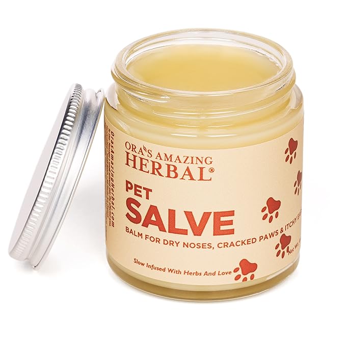 Pet Salve, Dog Paw Balm, Dry Noses Cracked Paws, Hot Spots, Itchy Ears, Ora's Amazing Herbal 4oz