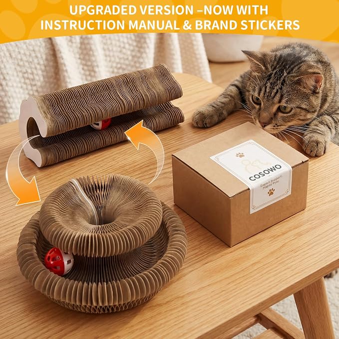 Magic Organ Cat Toy, Foldable & Reversible Infinity Style Cat Scratching Board Toy by Recycled Cardboard, Durable Interactive Cat Toys for Indoor Cats, 1 Pack, Upgrade