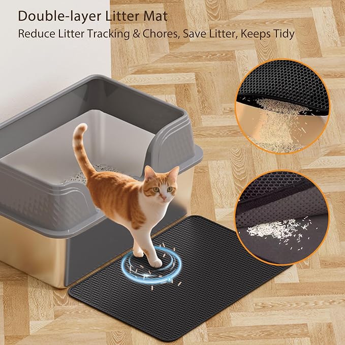 Stainless Steel Litter Box XL 23.6" x 15.7" x 12", Metal Litter Box with Lid - Extra Large Space with High Sides for Big Cats, Side Entry, Leak-Proof, Anti-Splashing, Grey