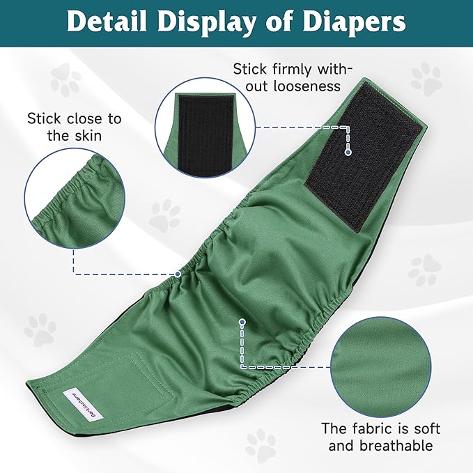 5 Pack Dog Diapers Male, High Absorbing Dog Wraps, Belly Bands for Male Dogs with Incontinence or Frequent Urination, Washable Doggie Diapers Green XS