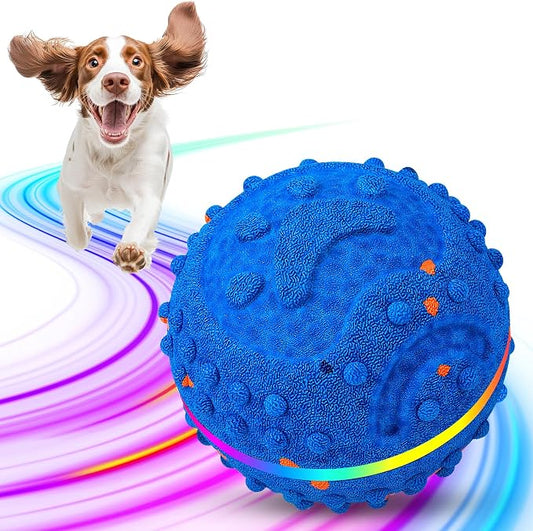 Interactive Dog Toys Ball, Self-Rolling & Bouncing Ball with RGB Colorful Lights to Keep Them Busy, 3-in-1 Interactive Mode, E-TPU Material, Type-C Charging, Moving Dog Toy for Dogs Puppies (Blue)