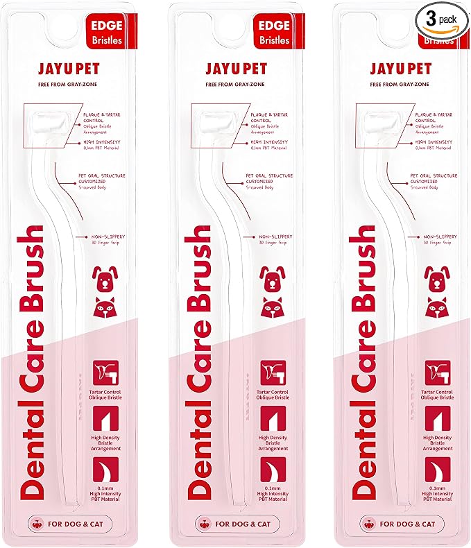 JAYU PET Dental Care Brush (Edge Bristles) 3ea - Micro Round Head Dog Toothbrush, Cat Toothbrush, Dental Care, Perfect for Kitten & Small Breed with End-tuft Diagonal-Shaped Bristle & Easy Grip Handle