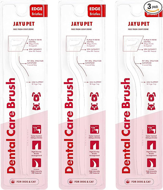 JAYU PET Dental Care Brush (Edge Bristles) 3ea - Micro Round Head Dog Toothbrush, Cat Toothbrush, Dental Care, Perfect for Kitten & Small Breed with End-tuft Diagonal-Shaped Bristle & Easy Grip Handle