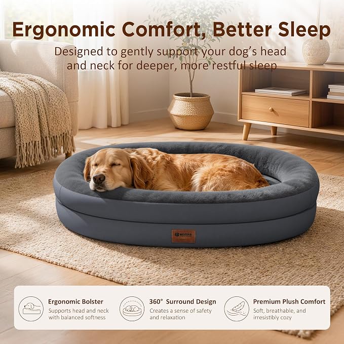 Orthopedic Dog Bed for Large Dogs, Waterproof Dog Bed for Large Size Dogs with Bolsters, Egg Crate Foam Sofa Bed with Washable Removable Cover & Non-Slip Bottom, Dark Grey