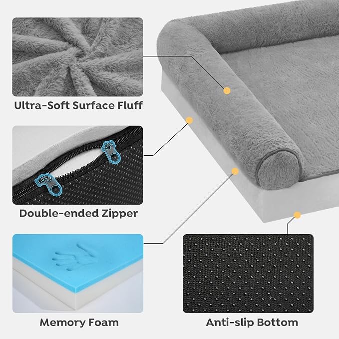 Veehoo Memory Foam Orthopedic Dog Beds Large-4" Thickened Washable Dog Bed with Removable Dutch Velvet Cover, Memory Foam with Sides-Sofa Couch for Dogs, 35 * 26 in