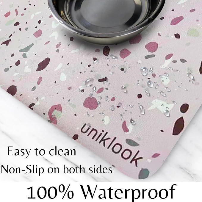 Large Pet Placemat, Dog Cat Food Water Bowls Mat Feeding Station Pet Safe 28" X 16.5" Waterproof Easy to Clean Dog Modern Designs Boho Uniklook