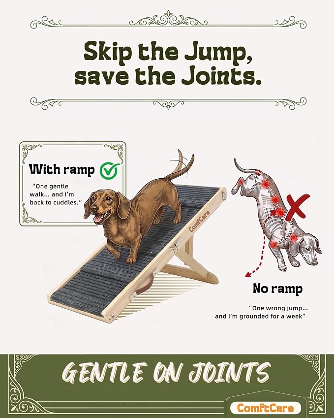 Adjustable Dog Ramp for Small Dogs, Foldable Pet Ramp for Bed & Couch, Non-Slip Indoor Ramp, Portable, Joint-Friendly Design, Supports up to 35 lbs