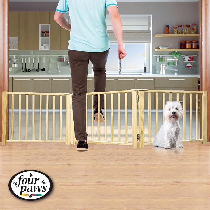 Four Paws Expandable Dog Gate, Wood Gate for Dogs, 3-Panel 24-68" W x 17" H