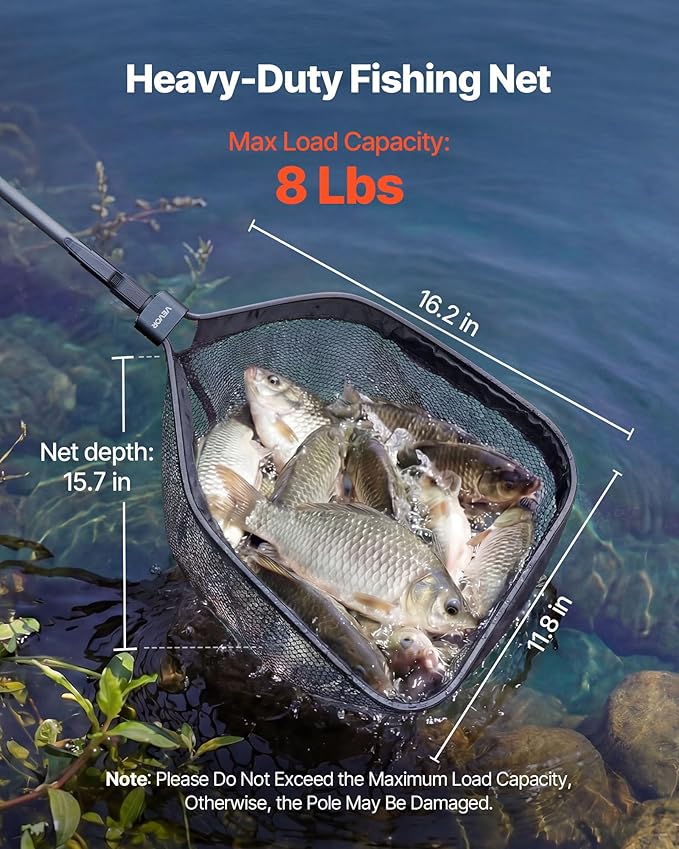 VEVOR Fishing Net, Landing Nets with Telescopic Handle Lightweight and Stronger Fish Gear, Durable and Fish-Friendly, for Kayak, Boat, Bank, Pond