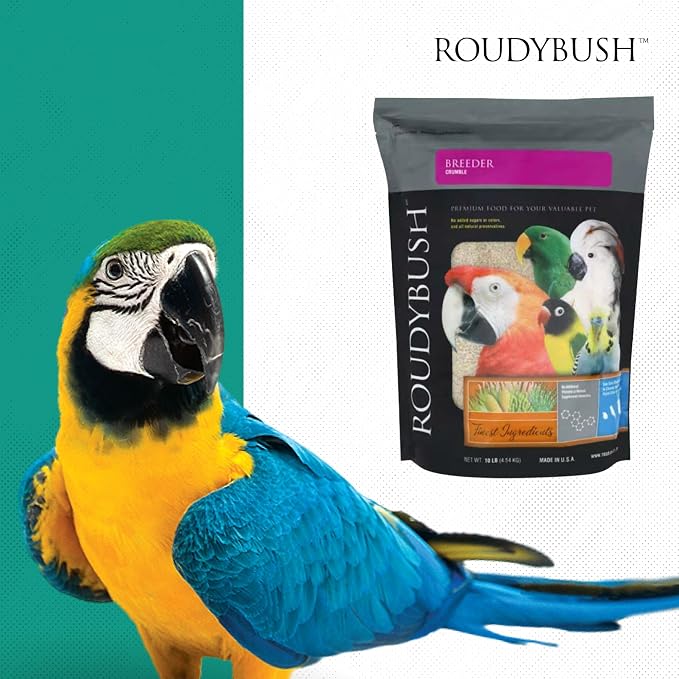RoudyBush Breeder Food for Breeding & Weaning Birds, Pelleted Diet Made with Corn, Wheat & Soy, Daily Food for Small & Medium Parrots, Crumble Pellet, 10 LB