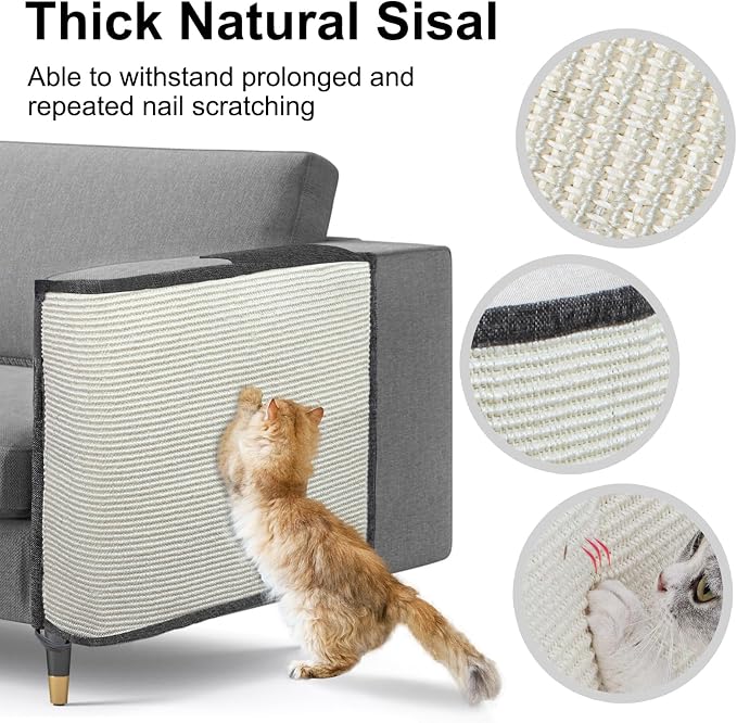 Cat Scratch Sofa Protector,Cat Scratching Couch Protector with 19.7''L*23.6''W Natural Sisal Scratching Mat for Protecting Couch Sofa Chair (Dark Grey/Left Hand)