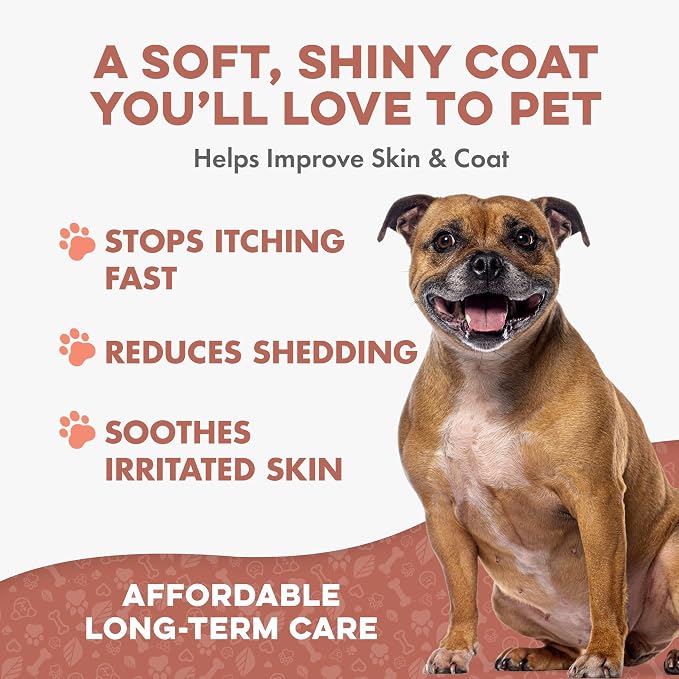 Natural Dog Skin and Coat Supplement – Gentle Itch Relief with Dry Skin, Rash, or Allergy Symptoms – Dog Shedding Supplement for Promoting Hair Regrowth – 400 Tiny Odorless Pills