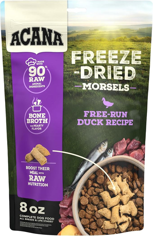 ACANA Grain-Free High Protein Freeze Dried Dog Food & Topper Free-Run Duck Recipe Morsels 8oz Bag