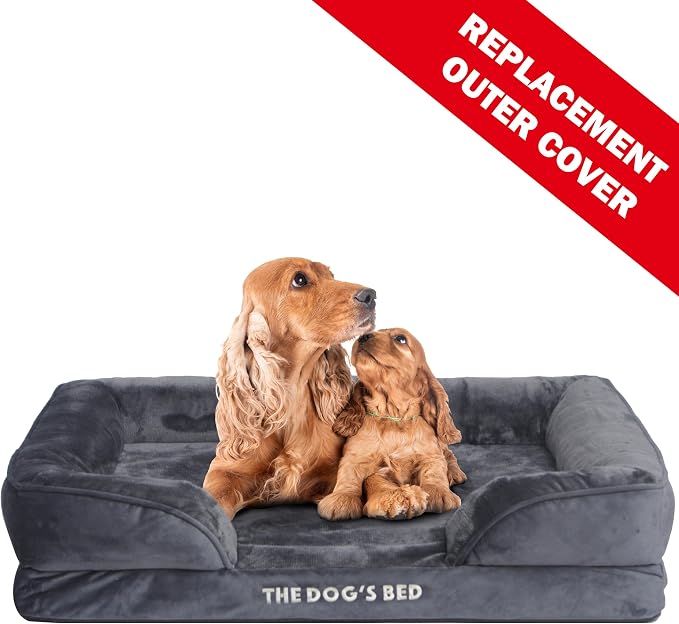 The Dog’s Bed Orthopedic Bolster Dog Bed Replacement Outer Cover - for CertiPUR-Certified Foam Beds, Flannel Fabric, Grey, Large