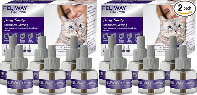 FELIWAY Optimum 30 Day Cat Calming Refills for Pheromone Diffuser,48ml Value Pack - Helps Reduce Common Signs of Stress in Cats & Kittens,Enhanced Calming,(Pack of 12)