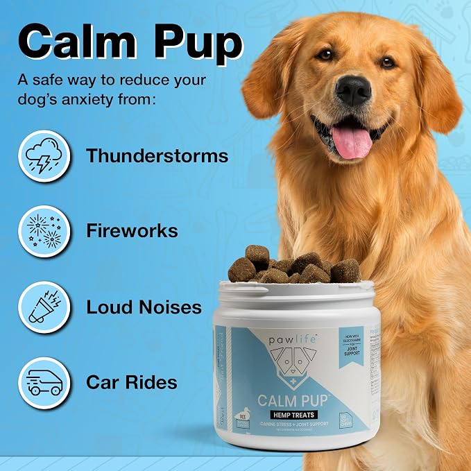 Organic Hemp Oil Infused Calming Chews for Dogs Anxiety - Dogs Essentials for Relief from Travel, Thunder, Separation, Barking, and Fireworks, Joint Pain, Arthritis, Pain Support Calm Pup