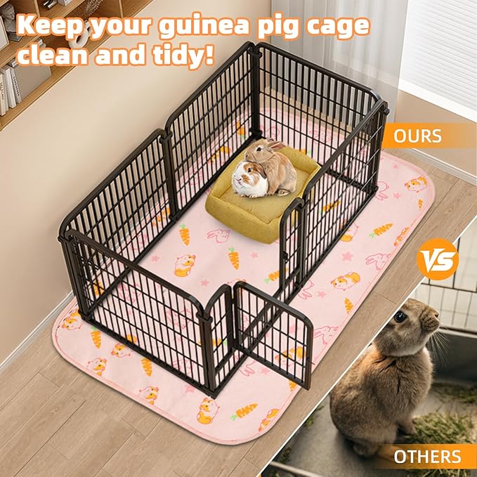 Homimp 4 Pack Guinea Pig Cage Liners, Washable Small Animal Bedding, Waterproof Reusable & Anti Slip Guinea Pig Pee Pad Fast and Super Absorbent Mat for Small Animal Rabbit Bunny Hamster, Pink 12"x12"