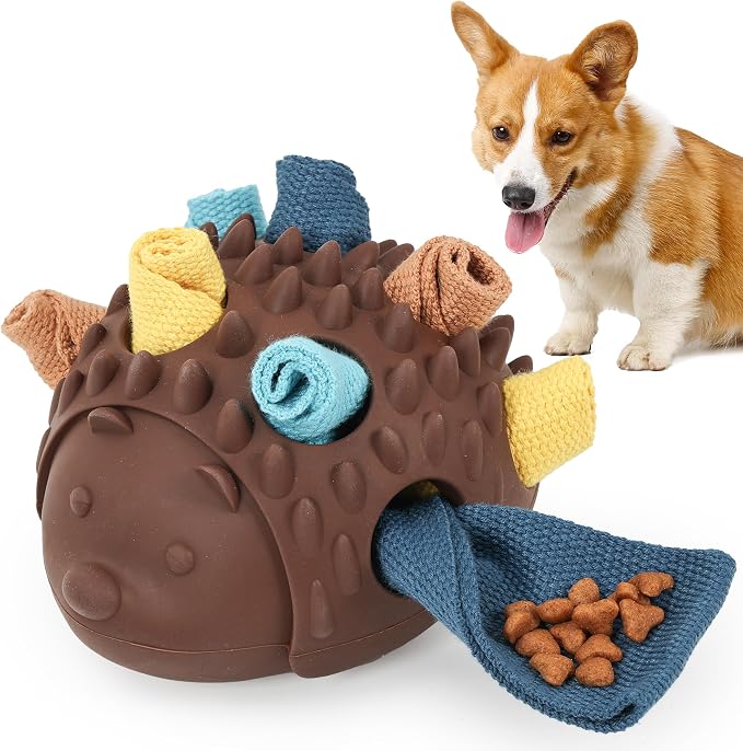 Dog Snuffle Hedgehog Ball Toy - Interactive Dog Chew Toy Puppy Treat Dispenser for Teething and Mental Stimulation, Suitable for Mental Development Pet Hidden Food Puzzle Toys (Brown)