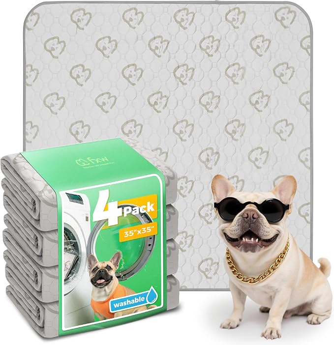 FXW Washable Pee Pads for Dogs, Leak-Proof & Non-Slip, Specifically Designed for Potty Training, 35" Square, Khaki, 4 Packs