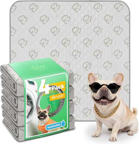 FXW Washable Pee Pads for Dogs, Leak-Proof & Non-Slip, Specifically Designed for Potty Training, 35" Square, Khaki, 4 Packs